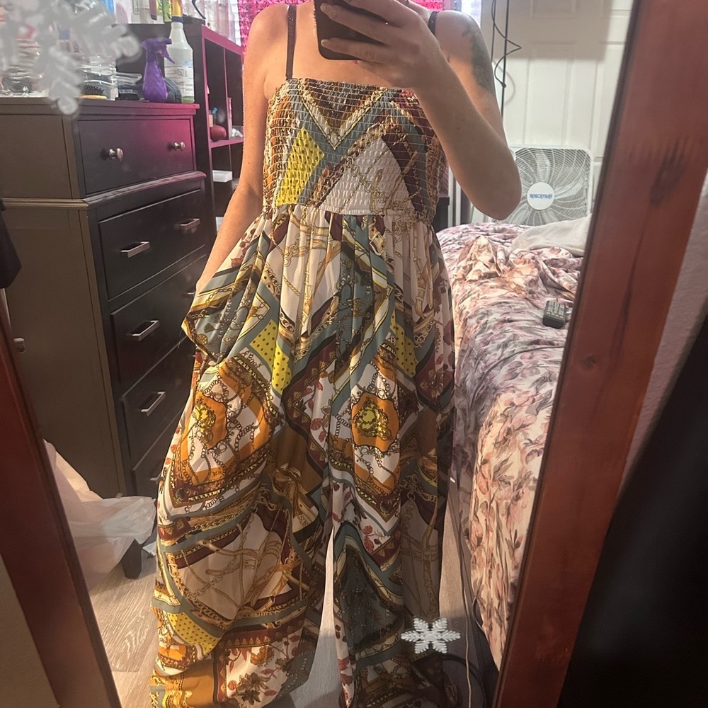 NWT Fashion Nova Brown and Green Wide Legged Jumpsuit